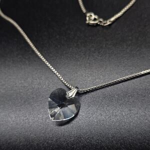 Clear Glass Heart Pendant Necklace Vintage Costume Jewelry